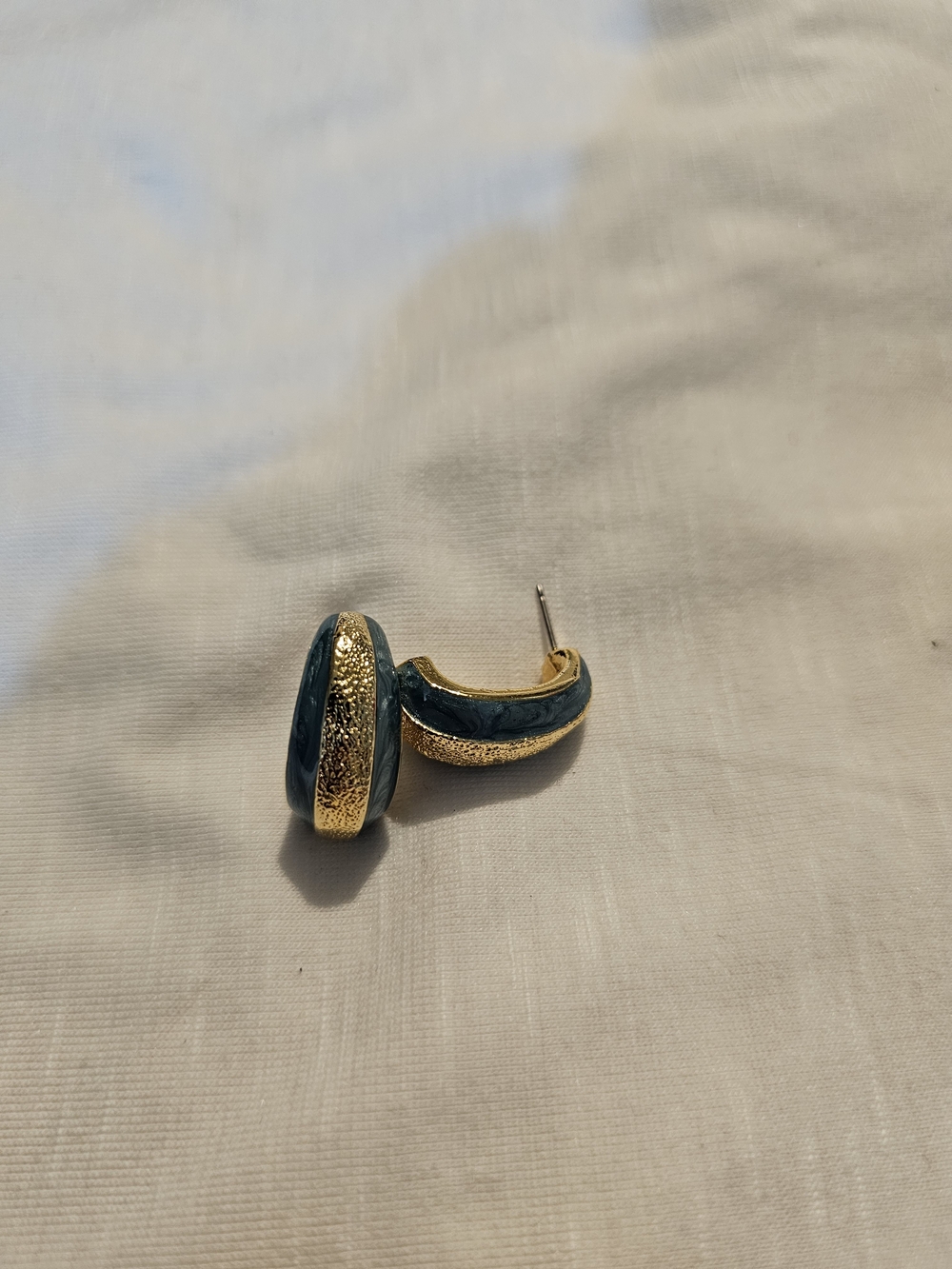 Teal and Gold Sculpted Hoop Stud Earrings for Women